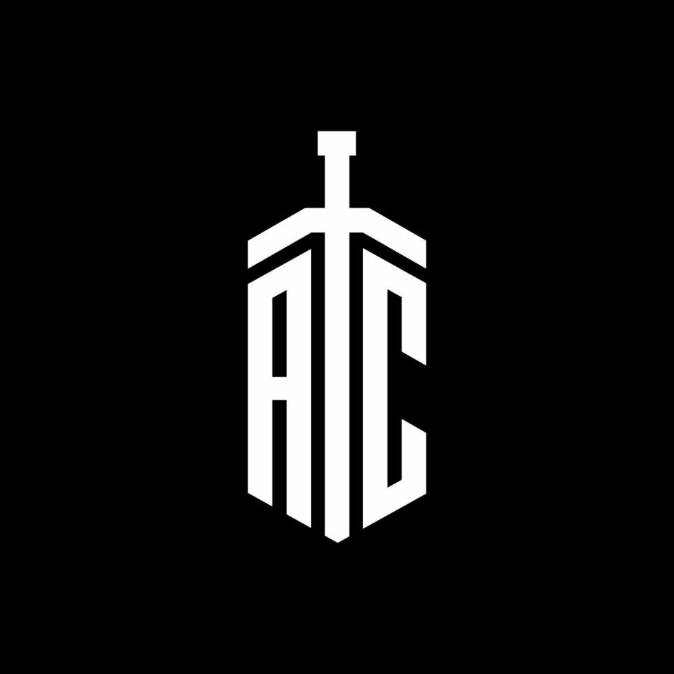 ac logo monogram met zwaard element lint ontwerpsjabloon vector