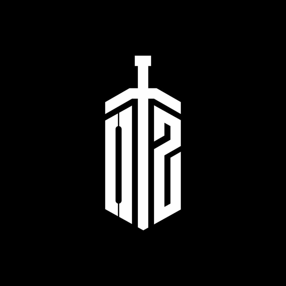 oz logo monogram met zwaard element lint ontwerpsjabloon vector