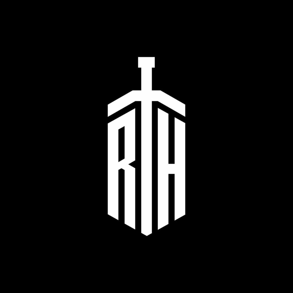 rh logo monogram met zwaard element lint ontwerpsjabloon vector