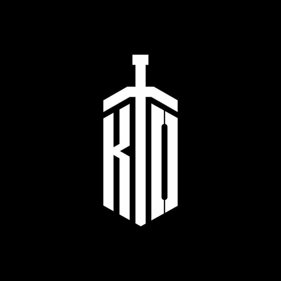 ko logo monogram met zwaard element lint ontwerpsjabloon vector