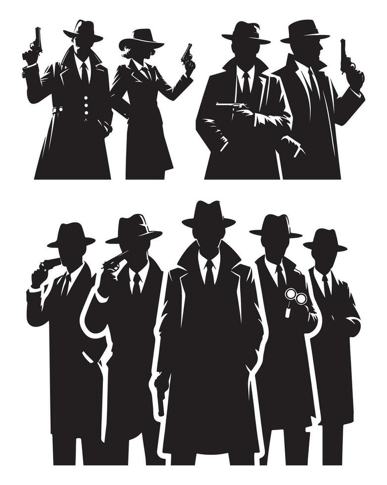 maffia silhouet vector detective silhouet vector geïsoleerd Aan wit achtergrond