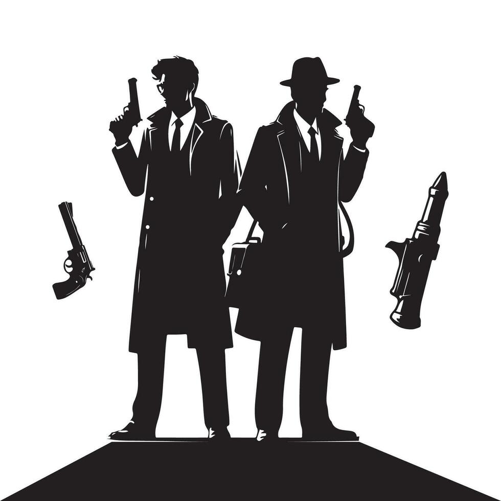 maffia silhouet vector detective silhouet vector geïsoleerd Aan wit achtergrond