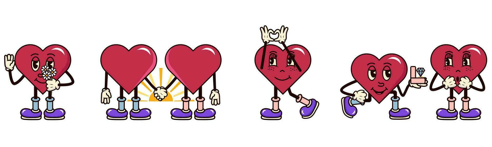 hart karakter stickers retro groovy vector