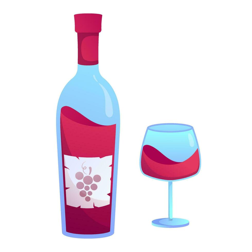 wijn fles met glas Aan wit achtergrond, vector illustratie