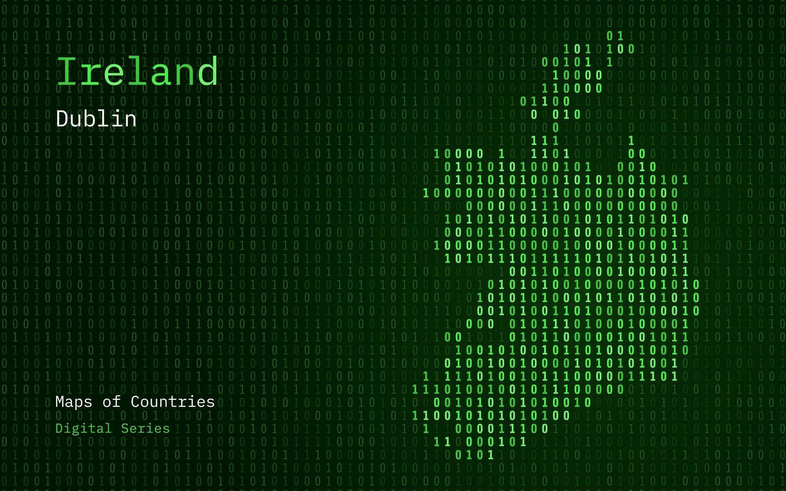 Ierland kaart getoond in binair code patroon. Matrix nummers, nul, een. wereld landen vector kaarten. digitaal serie