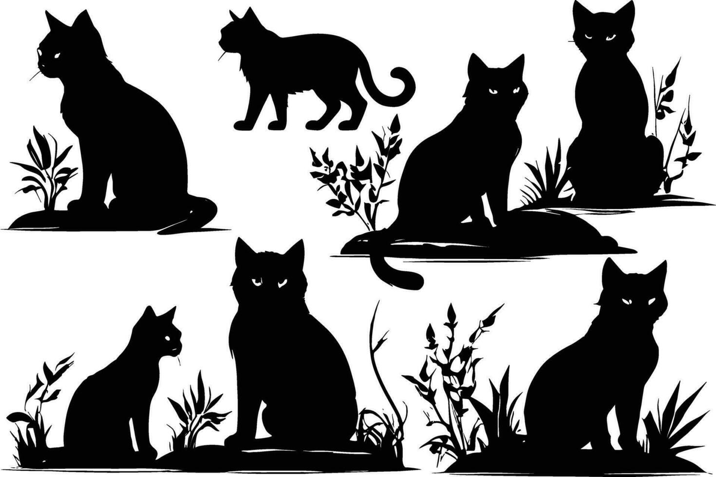 reeks van zwart katten op zoek uit de venster, vector illustratie Aan wit achtergrond