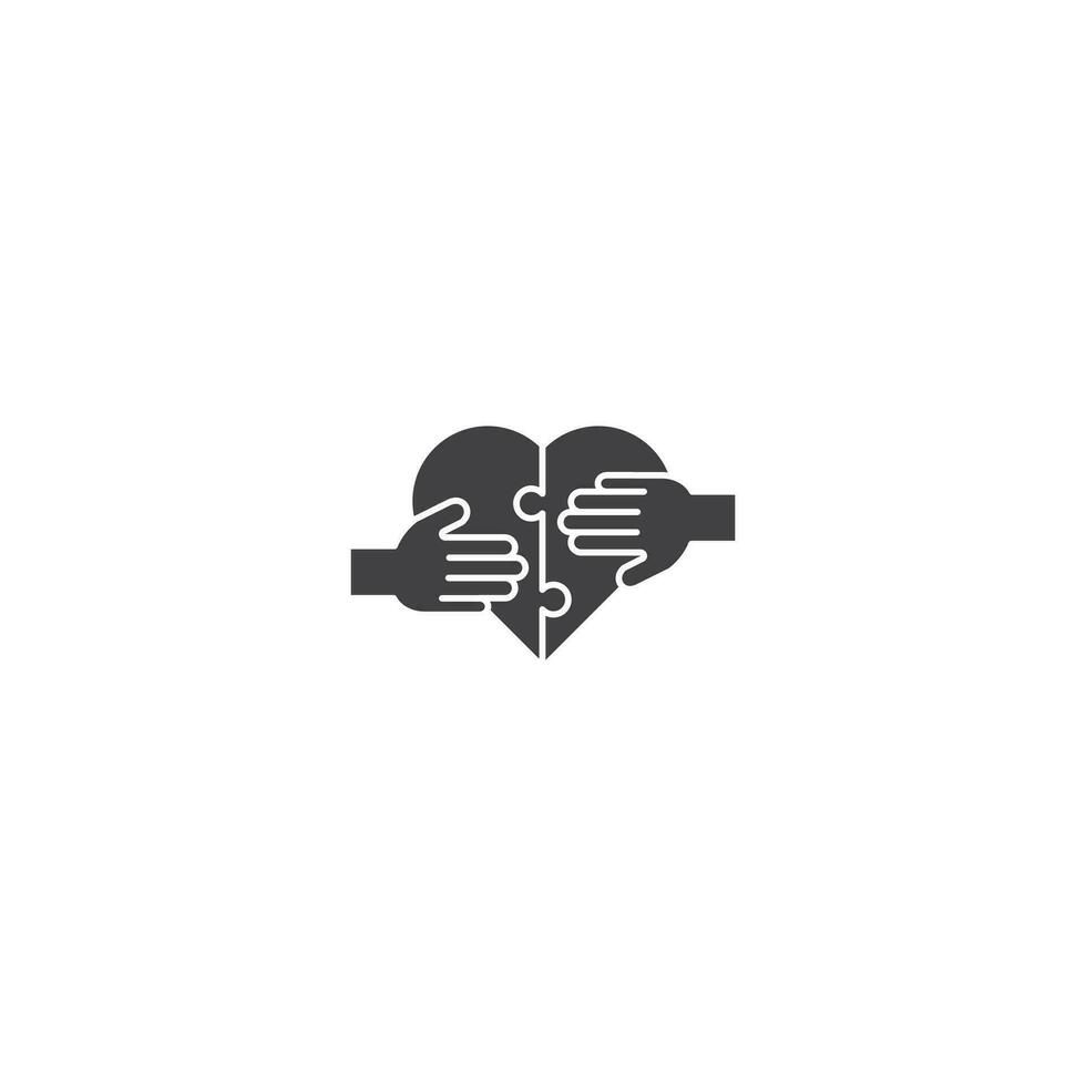 afdrukken liefde puzzel, twee hand- Holding stukken van hart. vector icoon sjabloon