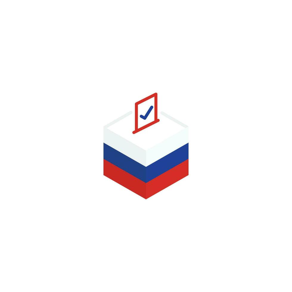 Rusland verkiezing concept, democratie, stemmen stemming doos met vlag. vector icoon illustratie