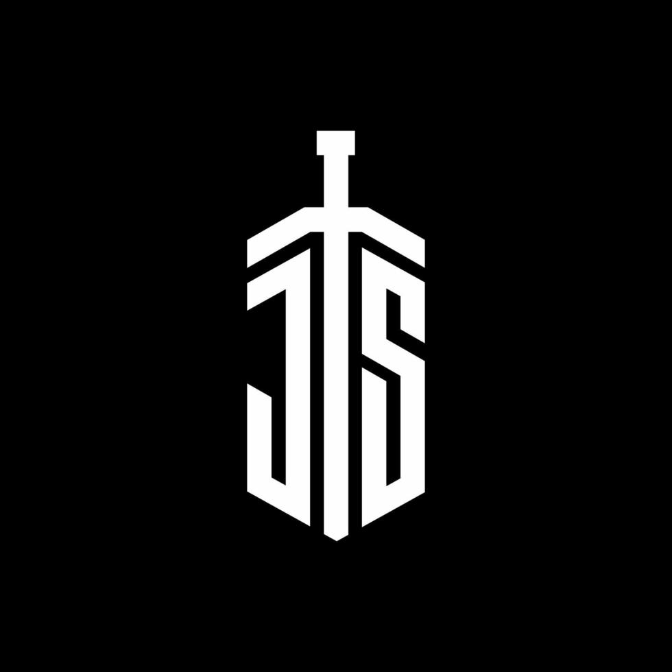 js logo monogram met zwaard element lint ontwerpsjabloon vector