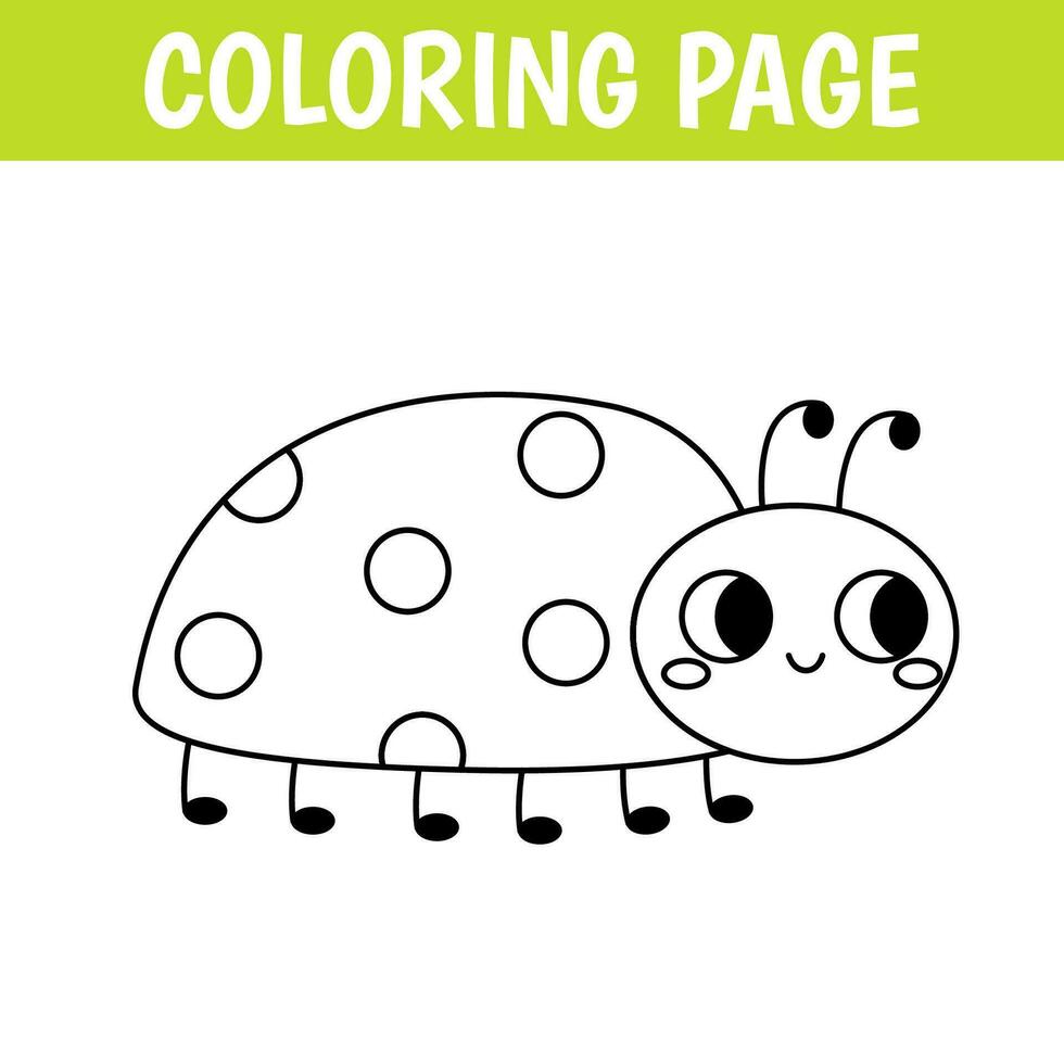 insect kleur bladzijde, schattig afdrukken met lijn lieveheersbeestje. afdrukbare werkblad met oplossing voor school- en peuter. vector tekenfilm illustratie.