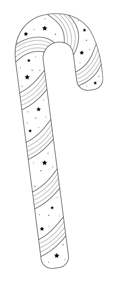 winter snoep riet met sterren en besneeuwd stippen, vector zwart lijn illustratie