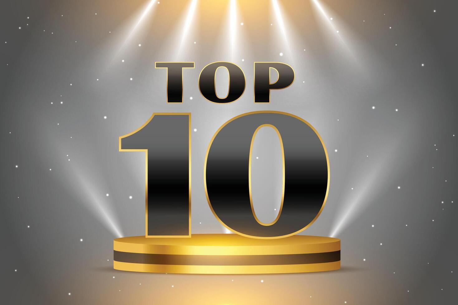 top 10 glimmend gouden podium prijs achtergrond vector