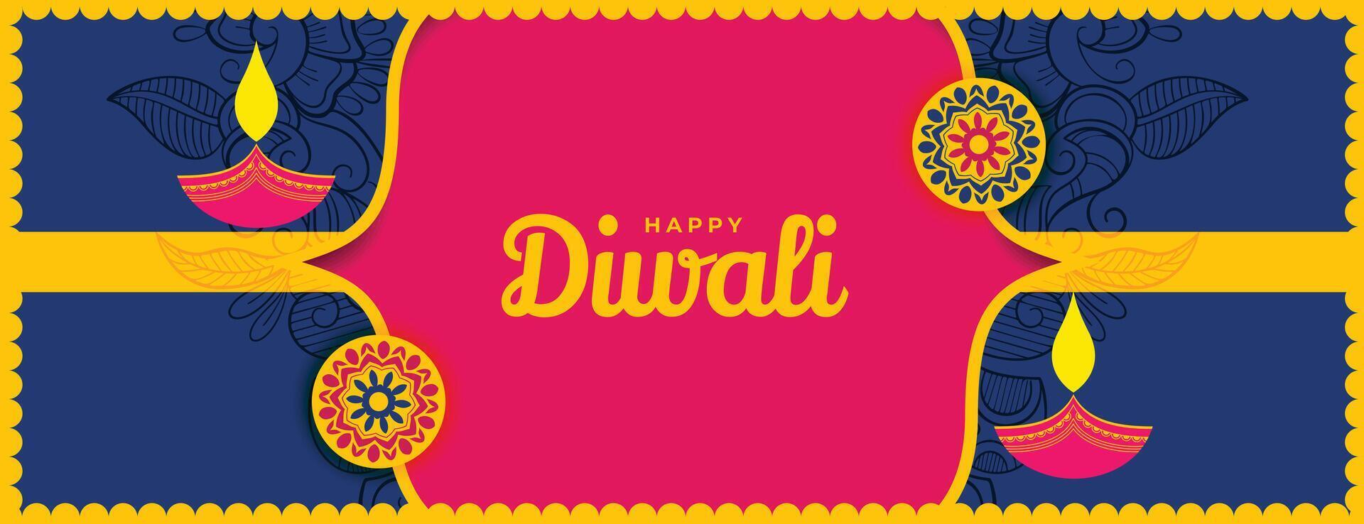 vlak gelukkig diwali decoratief Indisch stijl banier ontwerp vector