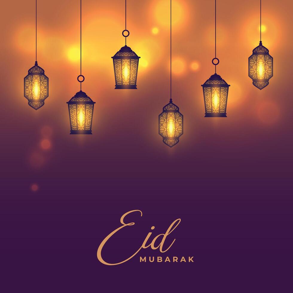 realistisch eid mubarak lantaarn decoratief kaart ontwerp vector