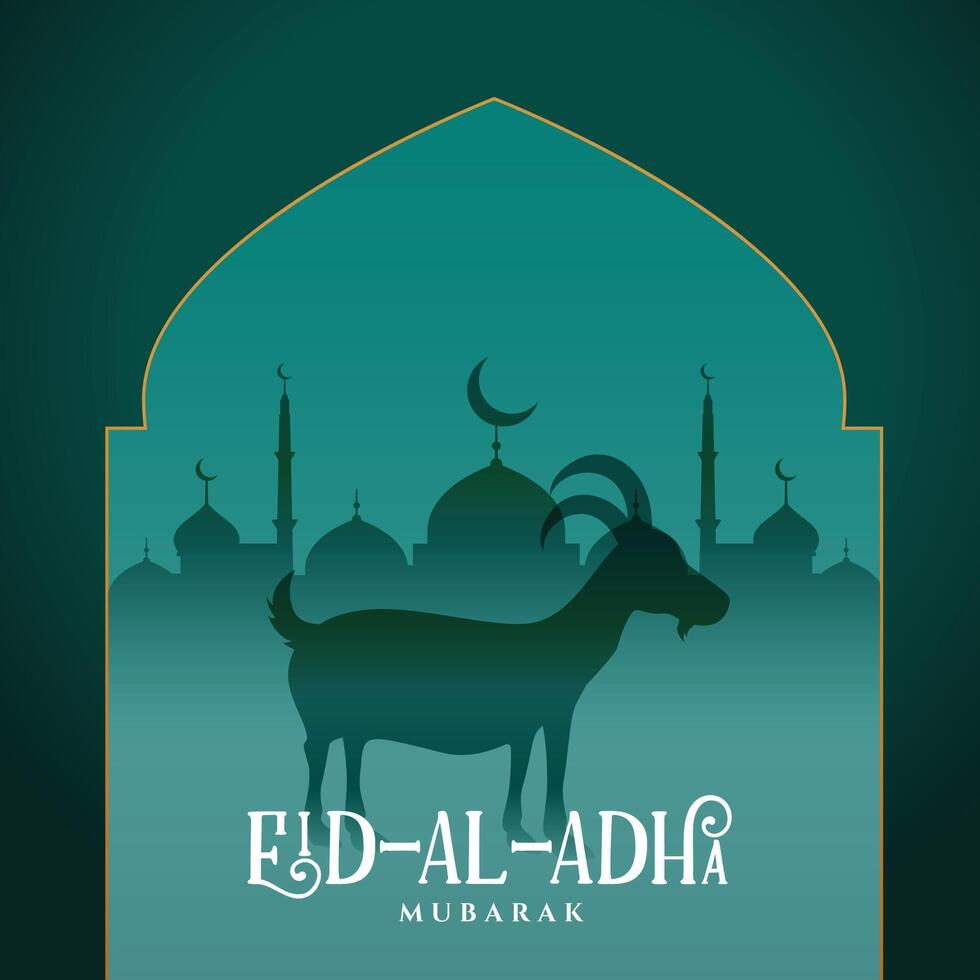 Islamitisch eid al adha kaart met geit en moskee illustratie vector