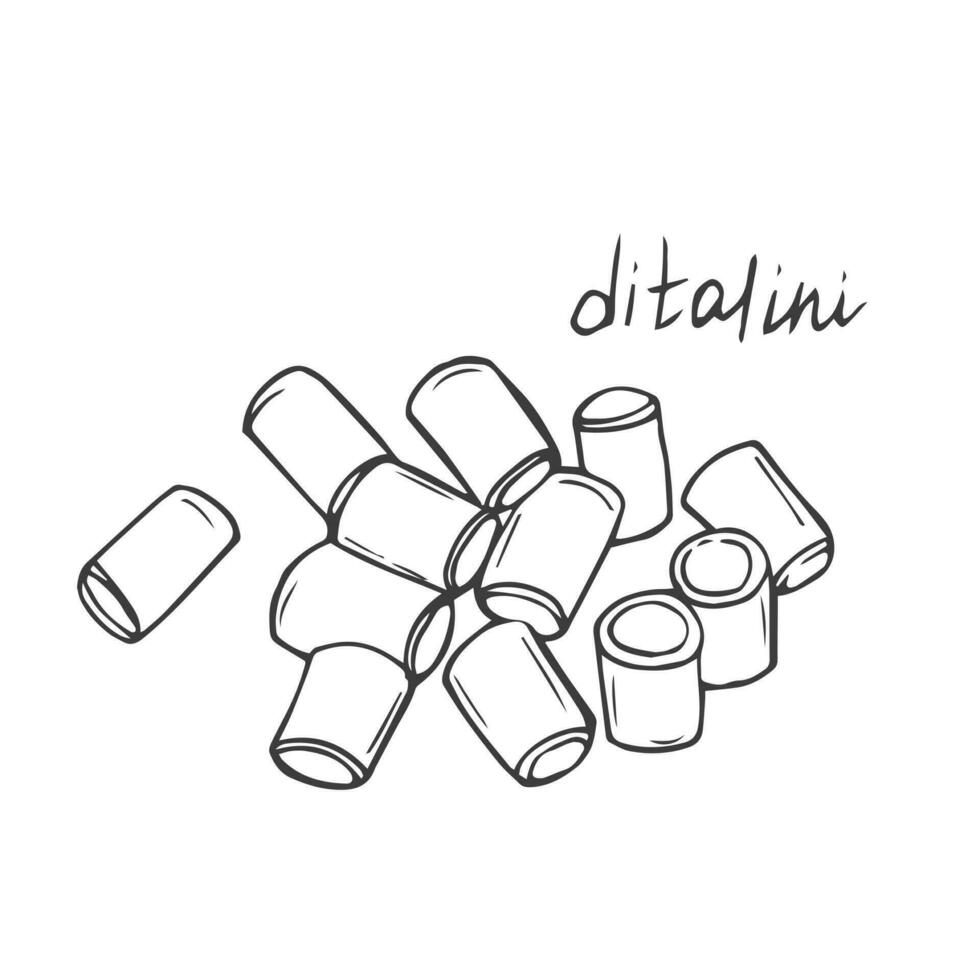 ditalini pasta icoon illustratie. Italiaans voedsel vector grafisch pictogram symbool klem kunst. tekening schetsen zwart teken.