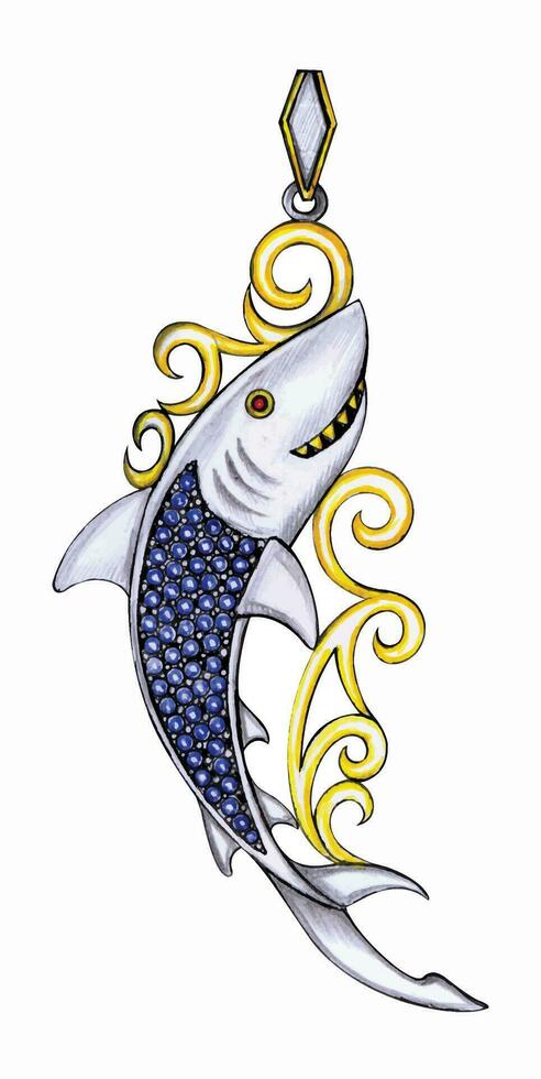 sieraden ontwerp kunst wijnoogst mengen haaien hanger ontwerp door hand- tekening Aan papier. vector