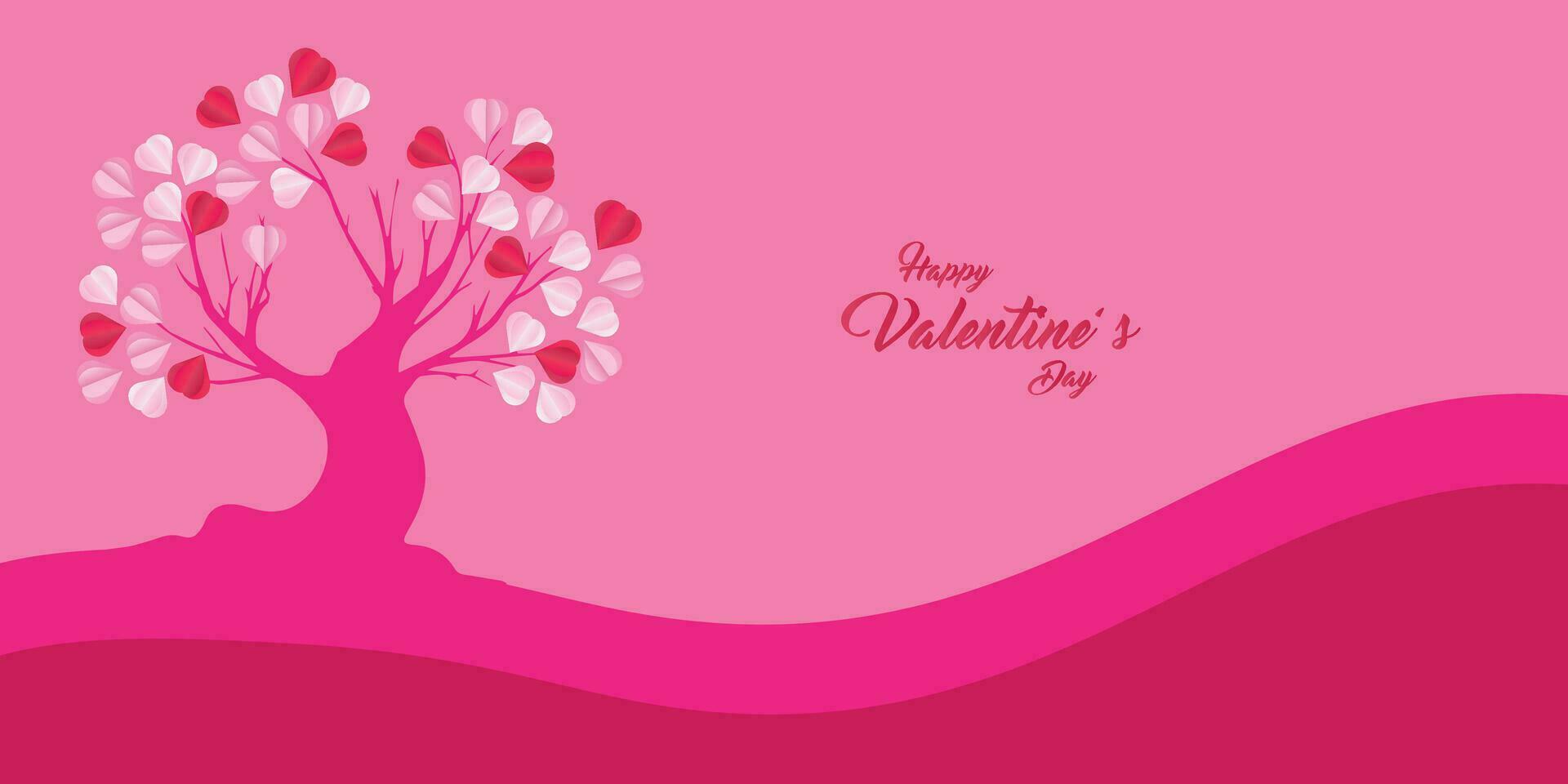 Valentijnsdag dag concept liefde illustratie van boom met hart vormig bladeren groeit in papier besnoeiing stijl vector