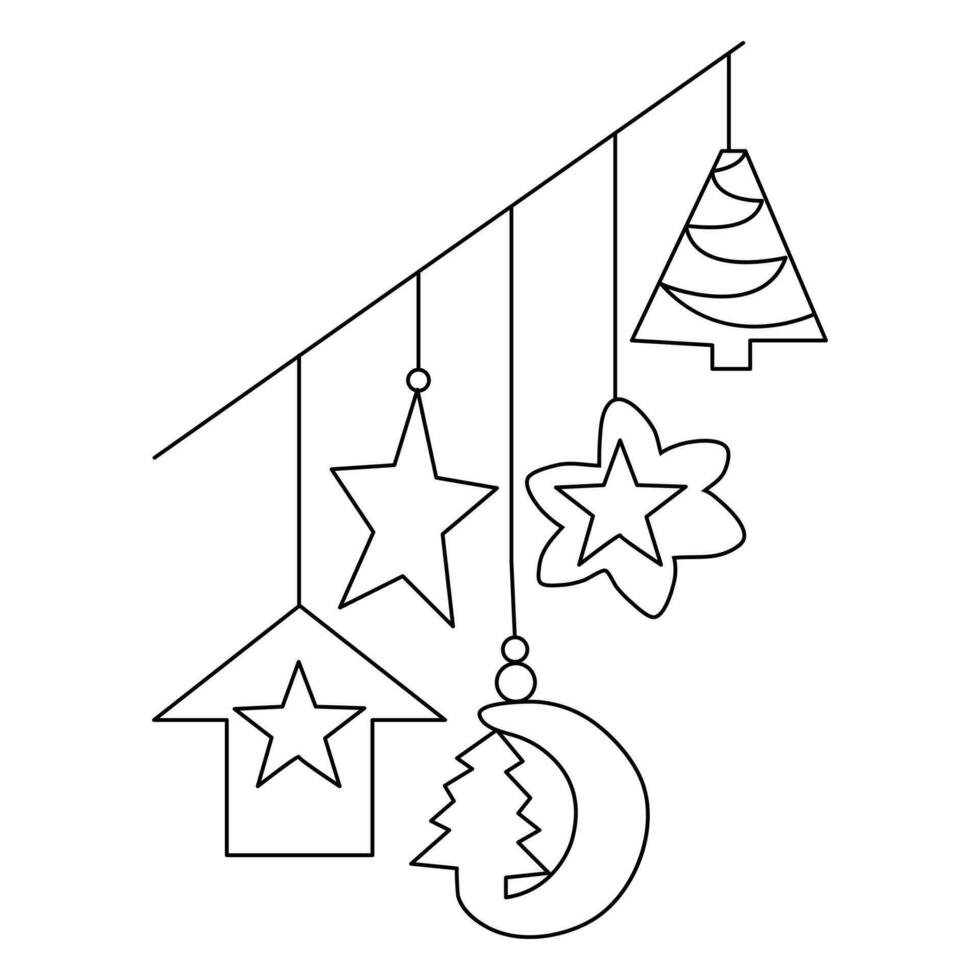 doorlopend lijn kunst hangende Kerstmis geschenk doos ster liefde hoed klok en sok decoratie vector