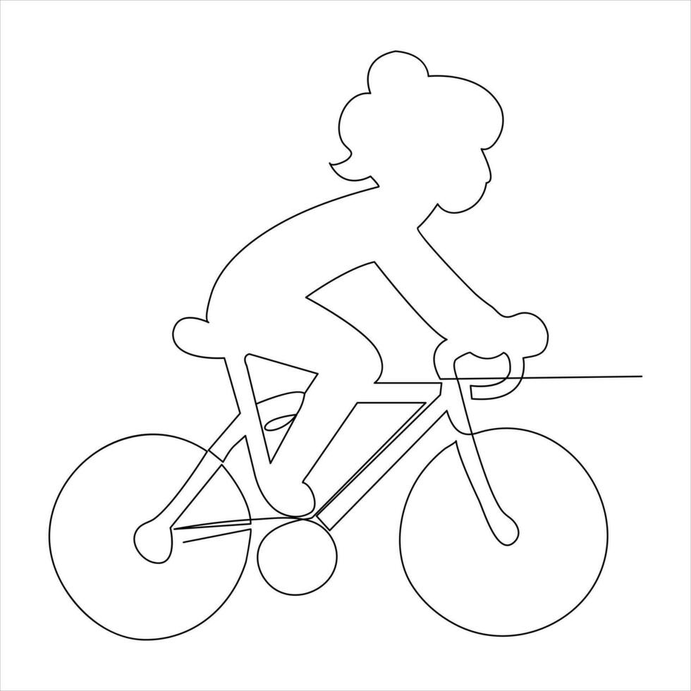 single lijn doorlopend tekening van klassiek fiets en Mens- vrouw klassiek fiets vector illustratie