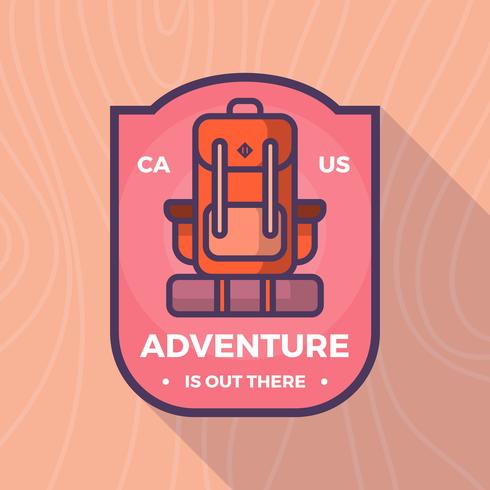 Platte rugzak vervoerder Adventure Badge Vector Logo sjabloon