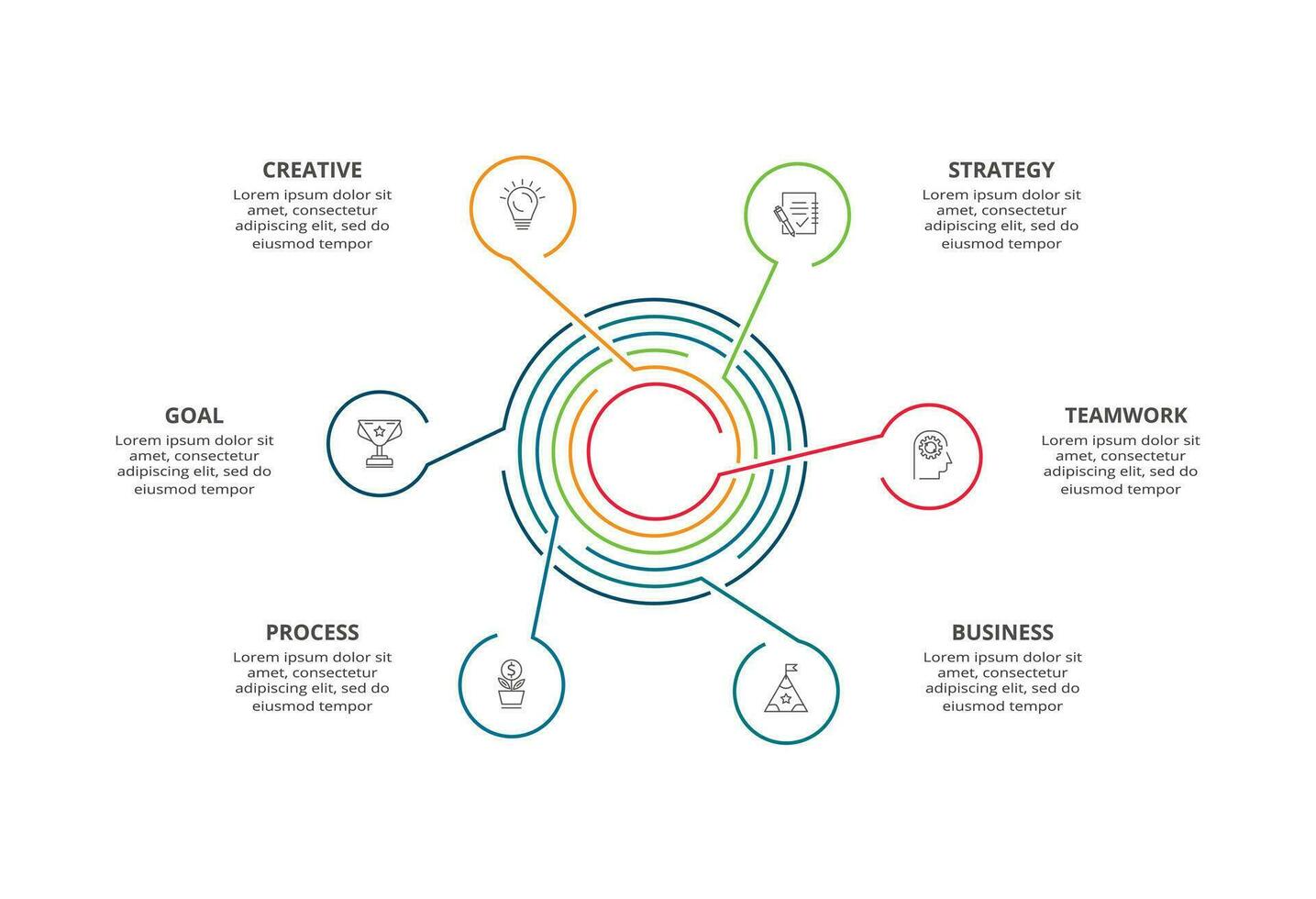 lijn concept voor infographic met 6 stappen, opties, onderdelen of processen. bedrijf gegevens visualisatie. vector