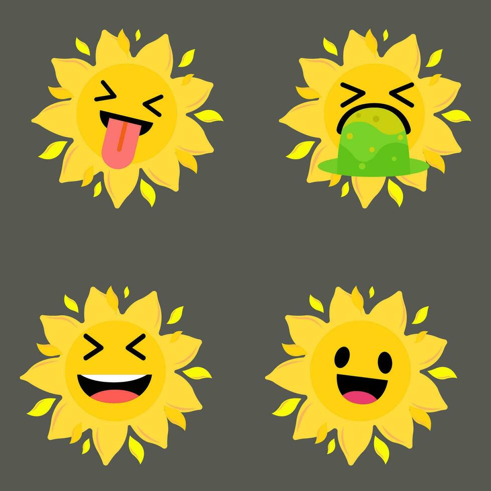 verzameling van verschil emoticon icoon van schattig zon tekenfilm Aan wit achtergrond vector illustratie