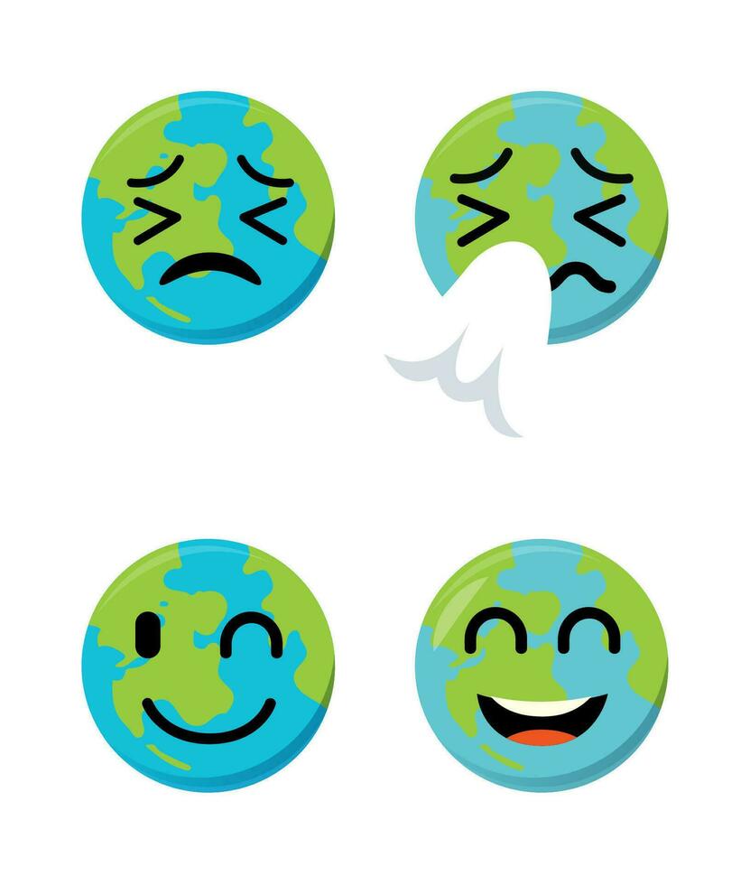 reeks van schattig planeet aarde emoticons. aarde karakter in verschillend uitdrukkingen. kan worden gebruik icoon, logo, gematigd, aarde dag. vector