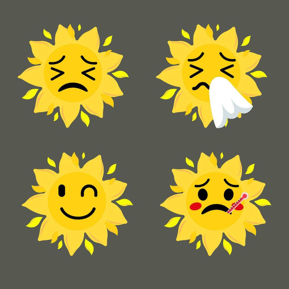 verzameling van verschil emoticon icoon van schattig zon tekenfilm Aan wit achtergrond vector illustratie