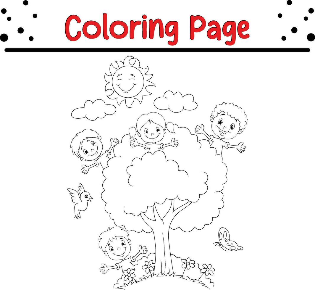 kinderen spelen boom kleur bladzijde vector