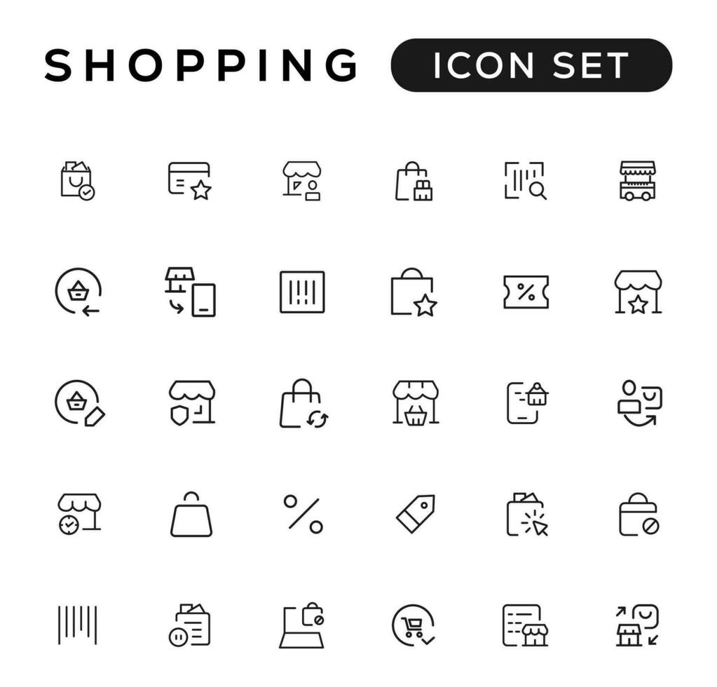 e-commerce, online boodschappen doen en levering elementen - minimaal dun lijn web icoon set. schets pictogrammen verzameling. gemakkelijk vector illustratie.