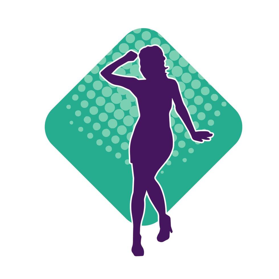 silhouet van een vrouw danser in actie houding. silhouet van een vrouw dansen gelukkig. vector