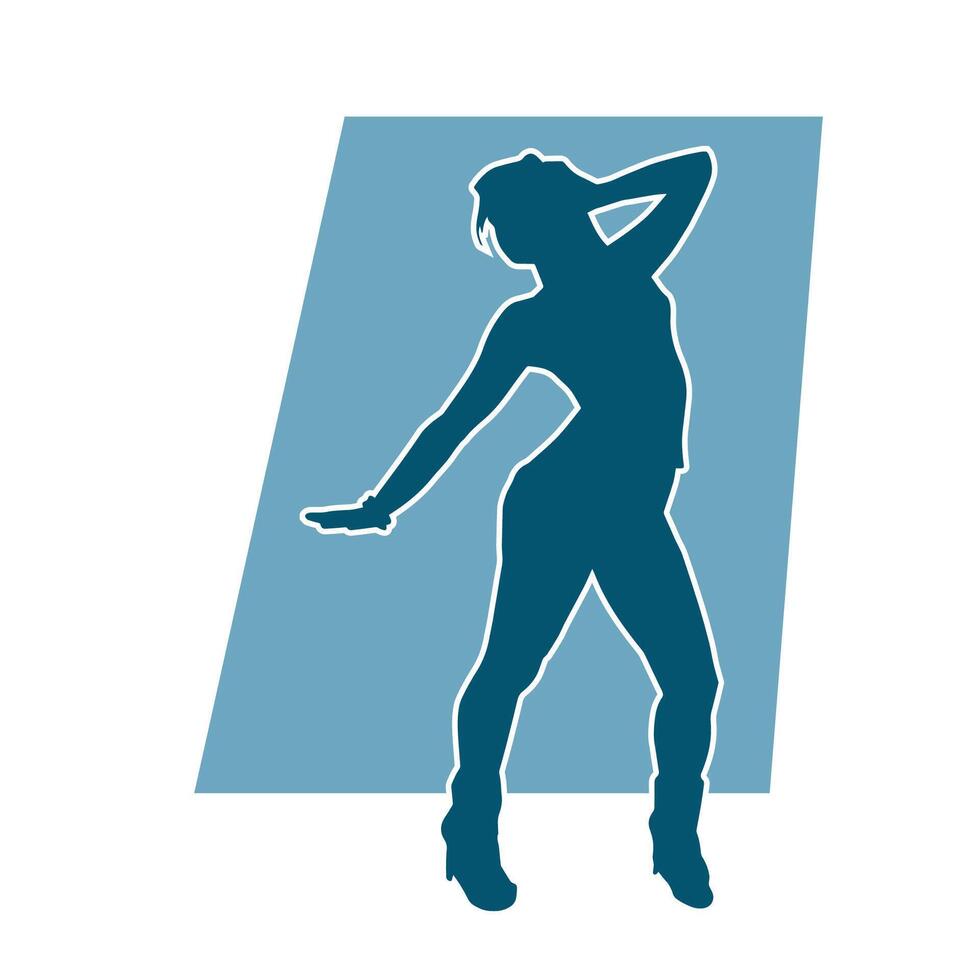 silhouet van een vrouw danser in actie houding. silhouet van een vrouw dansen gelukkig. vector