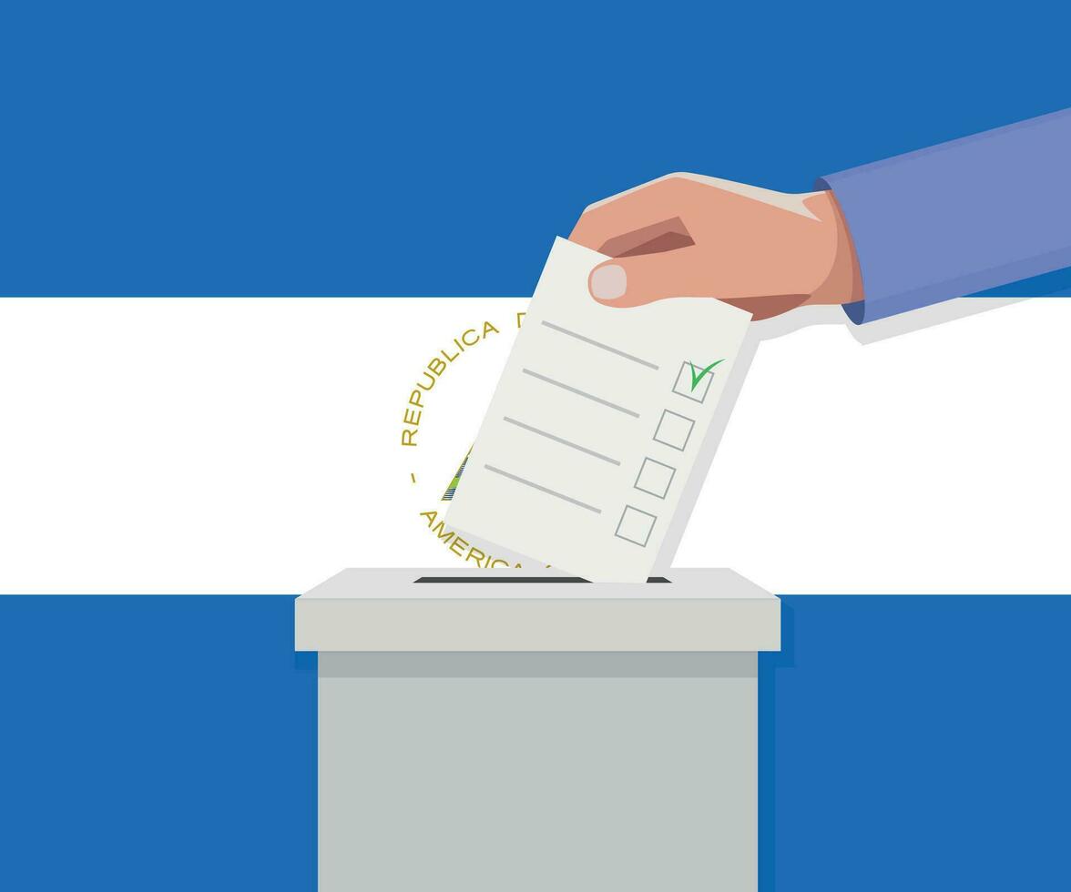 Nicaragua verkiezing concept. hand- zet stemmen bulletin vector