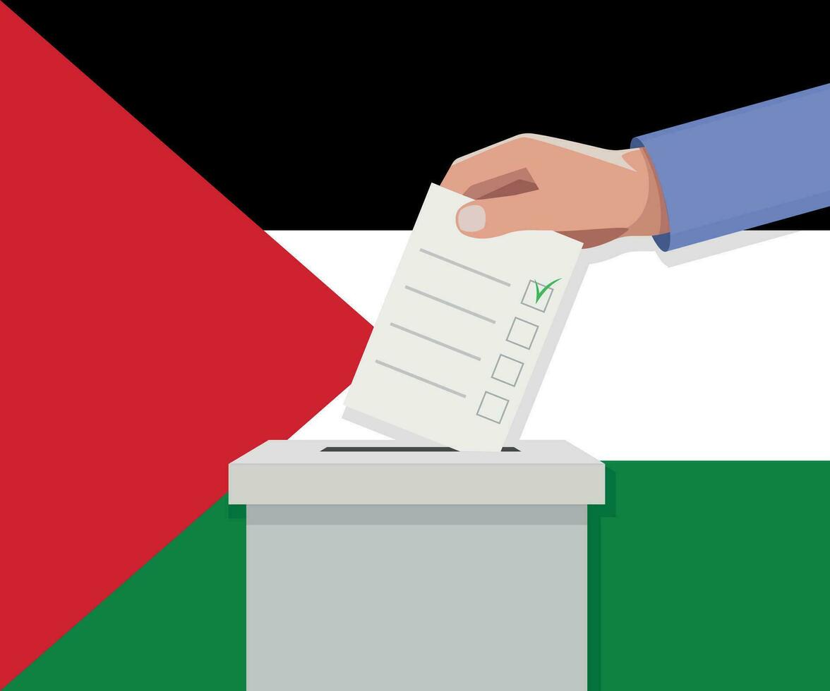 Palestina verkiezing concept. hand- zet stemmen bulletin vector