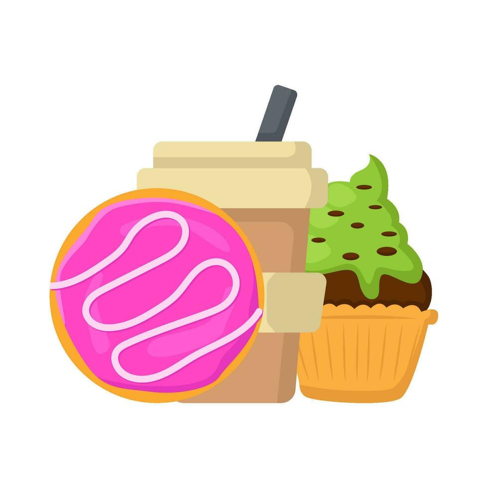 donut, kop drinken met koekje illustratie vector