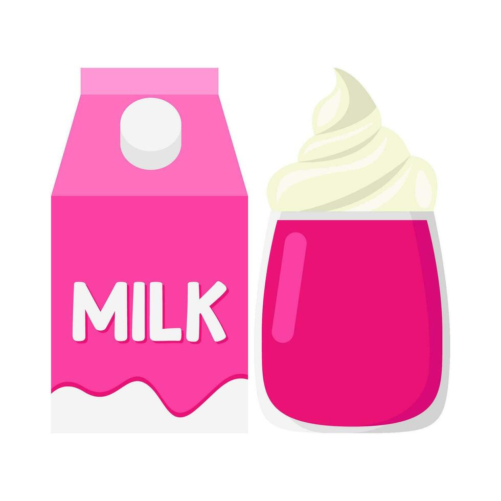 milkshake aardbei met doos melk illustratie vector