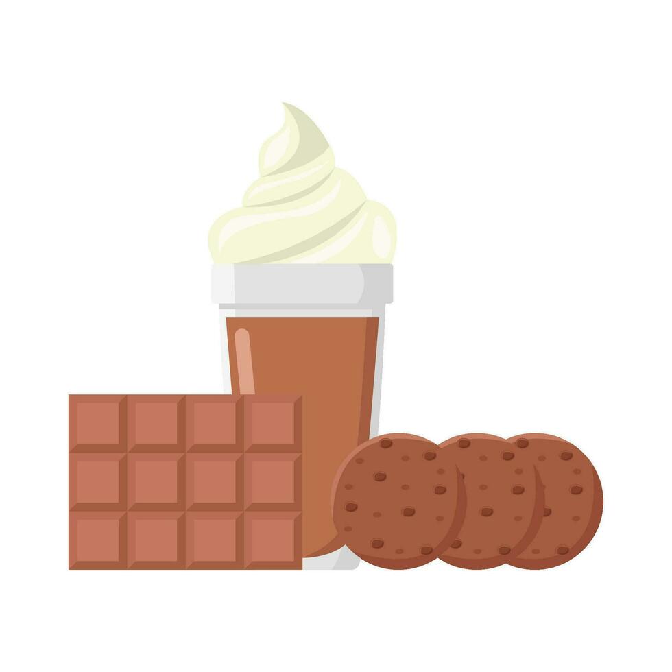 milkshake chocola, chocoladereep met koekjes illustratie vector