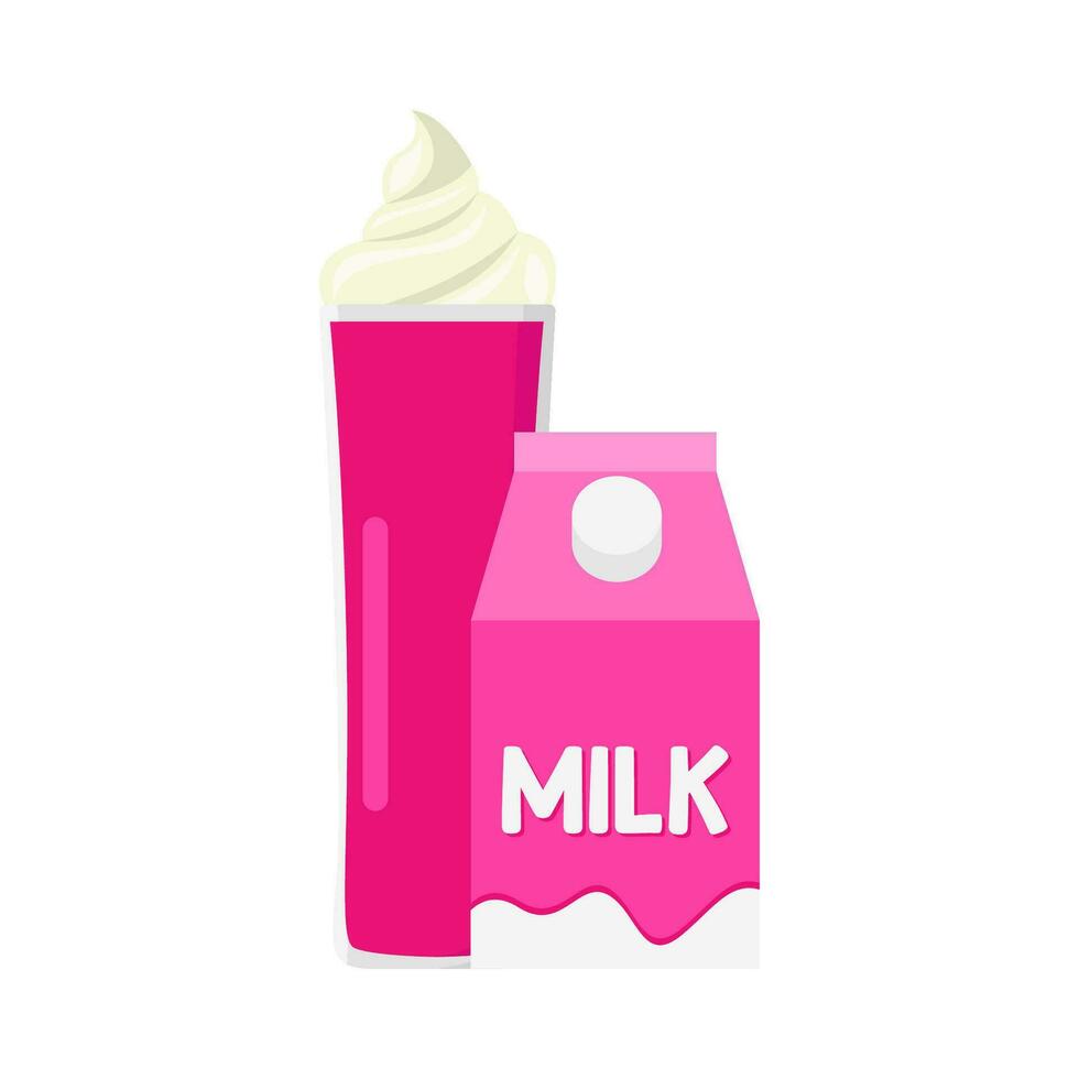 milkshake aardbei met doos melk aardbei illustratie vector