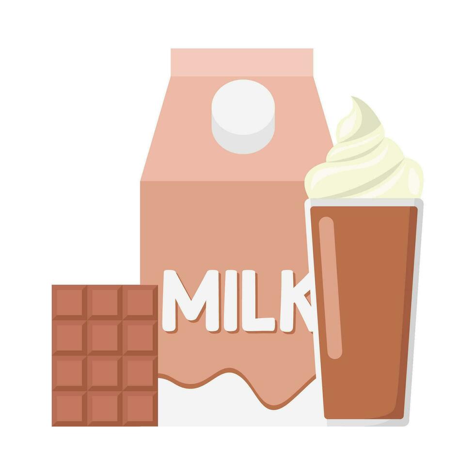 milkshake chocola, bar chocola met doos melk illustratie vector