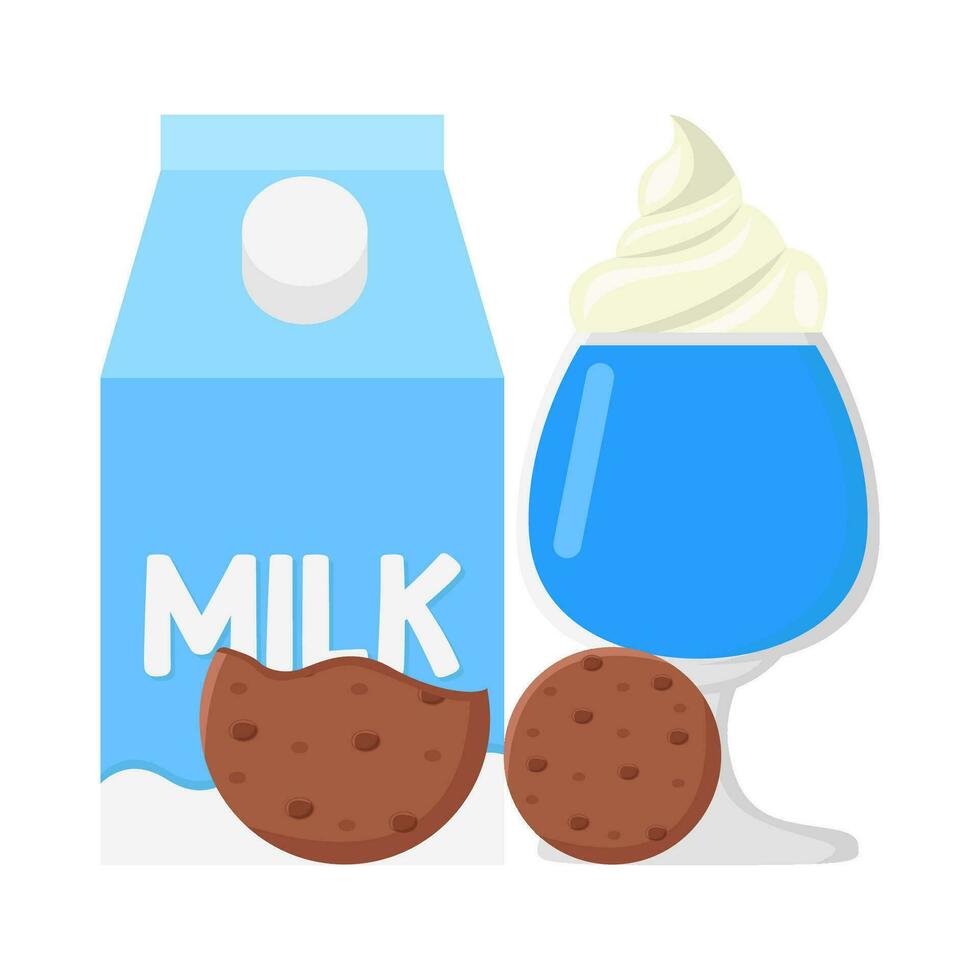 milkshake vanille, koekjes met doos melk illustratie vector