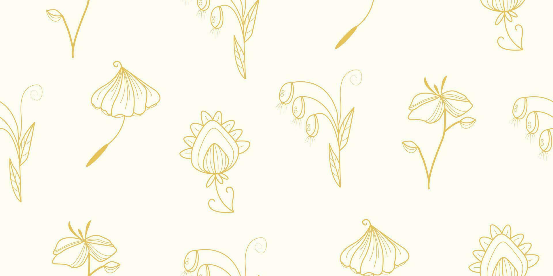 vector patroon van divers types van schets bloemen en vormen. vector bloemen patroon. ontwerp voor behang, omhulsel papier, achtergrond, kleding stof. vector goud schets naadloos patroon