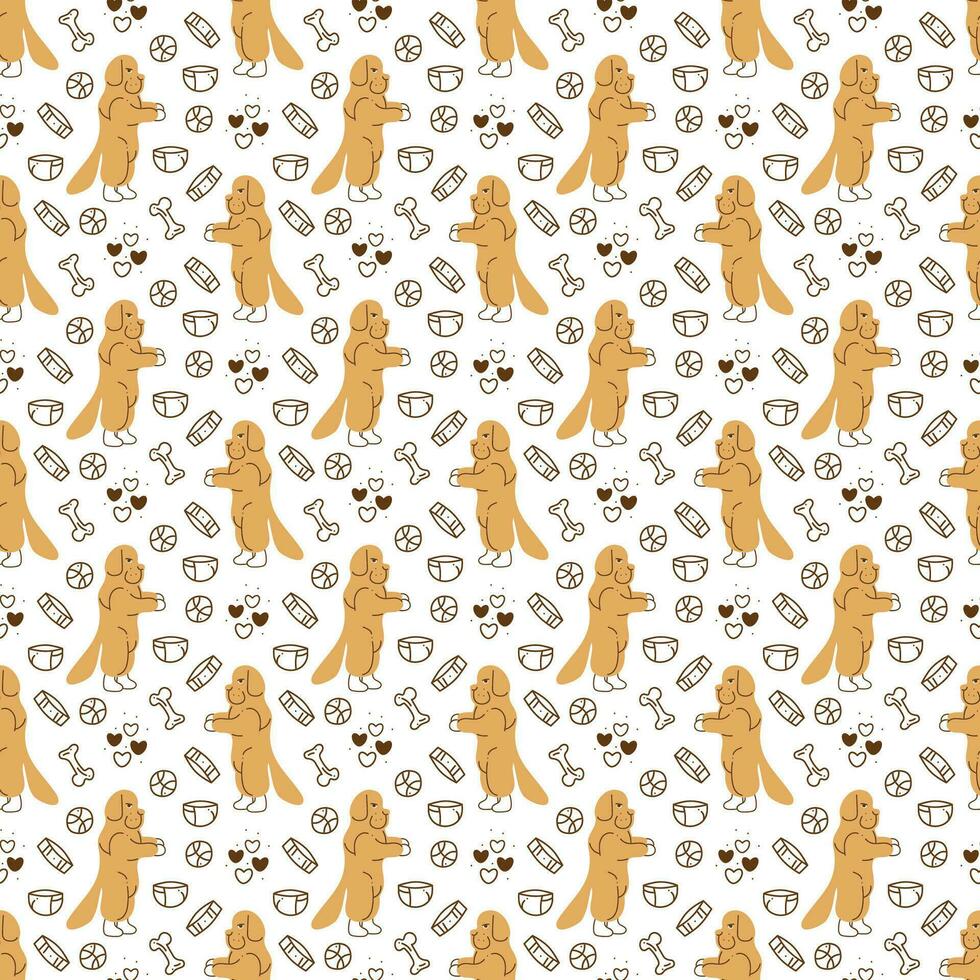 hond tekening. naadloos patroon met schattig Newfoundland en dingen voor hond. Super goed voor omhulsel papier. vector
