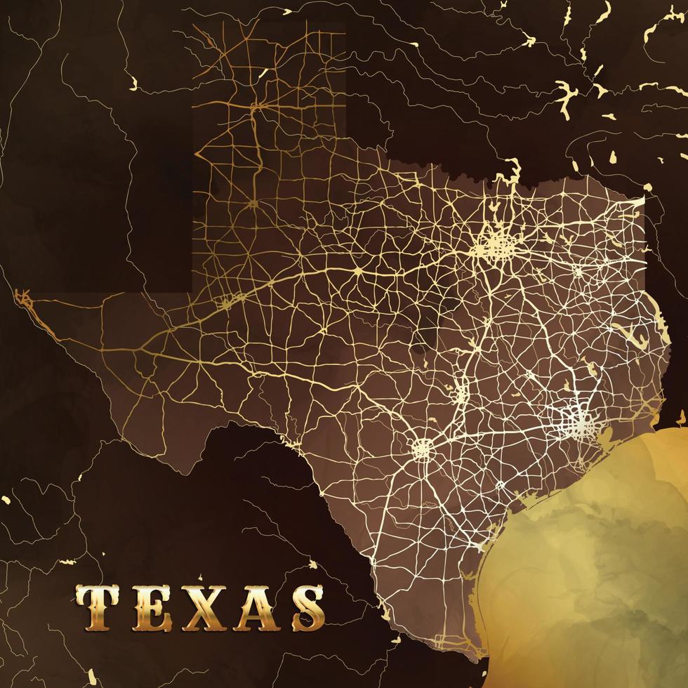 Texas kaart achtergrond in bruin goud design vector