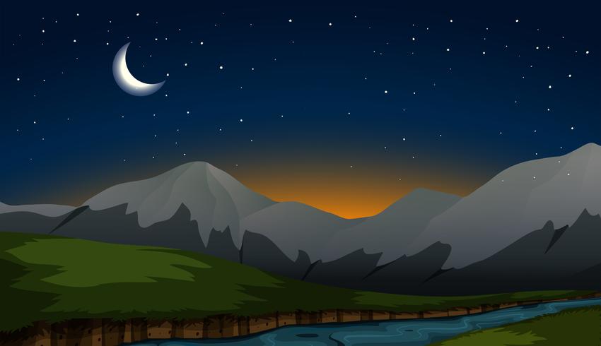 moutain-scène in de nacht vector