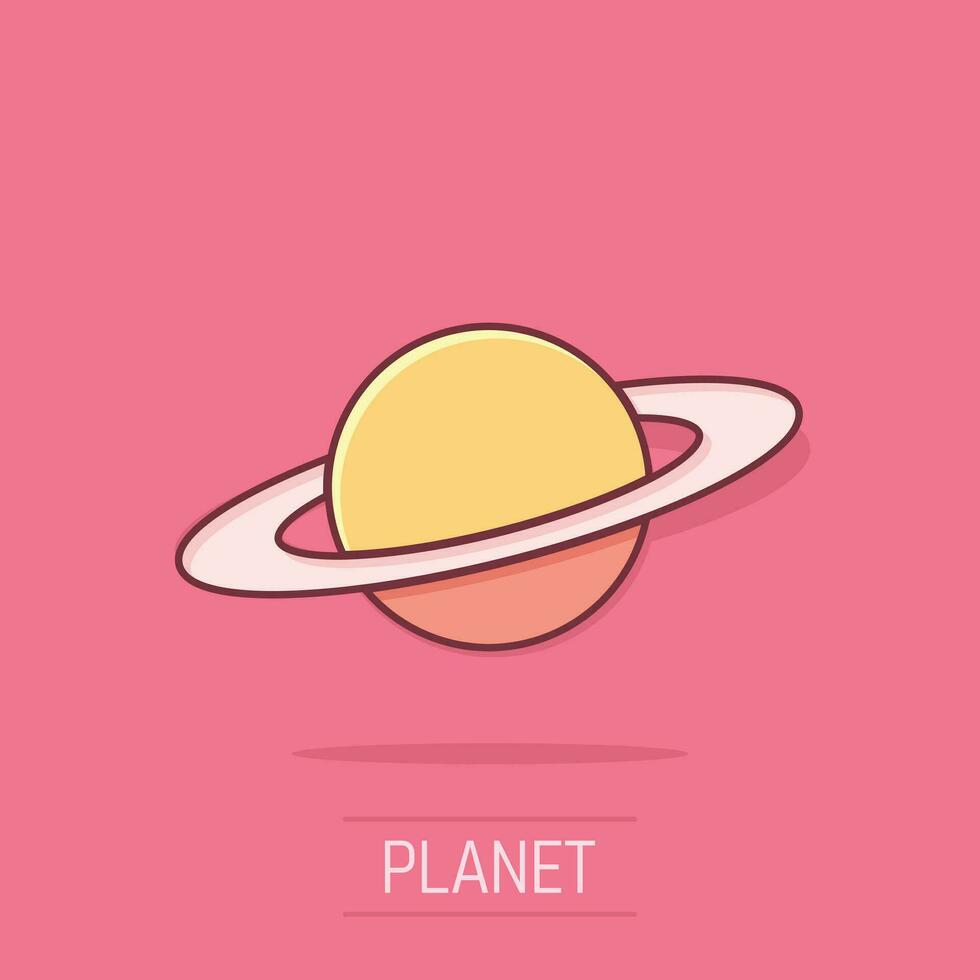 Saturnus icoon in grappig stijl. planeet vector tekenfilm illustratie Aan wit geïsoleerd achtergrond. heelal ruimte bedrijf concept plons effect.