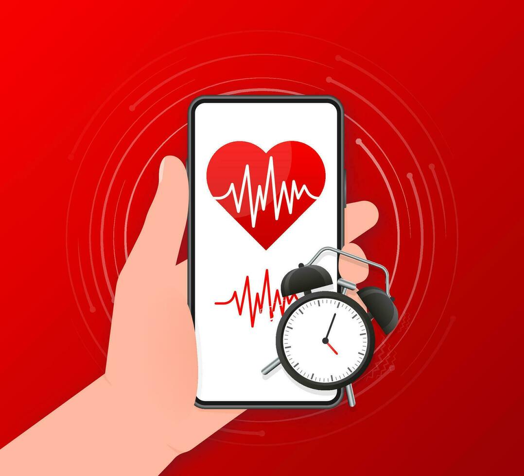 cardio app voor medisch ontwerp. banier ontwerp. isometrische vector. web spandoek. rood hart. vector