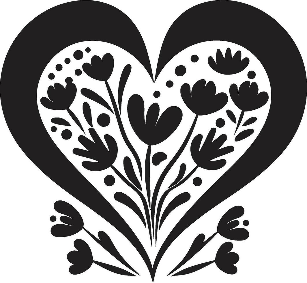 bloemenhartambacht vector iconisch embleem ontwerp bloemblaadjes in liefde creatief bloemen hart logo vector