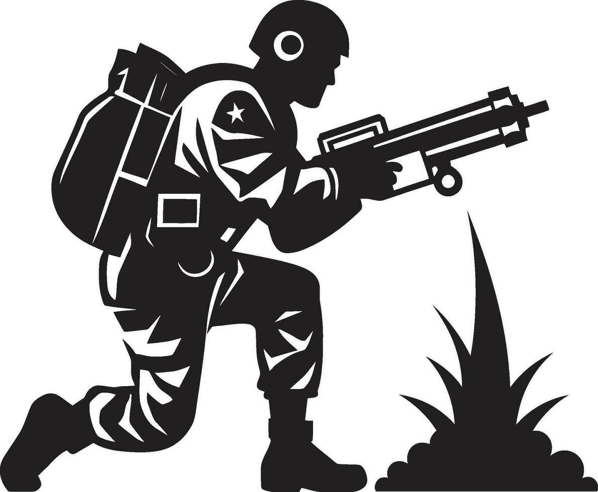 strategische oorlogsvoering raket soldaat zwart icoon gevechtsexplosie soldaat raket vector embleem