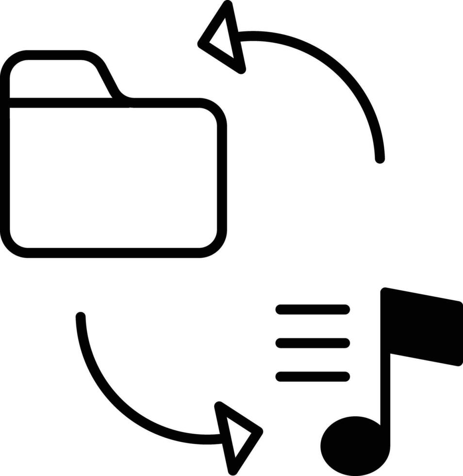 muziek- naar map solide glyph vector illustratie